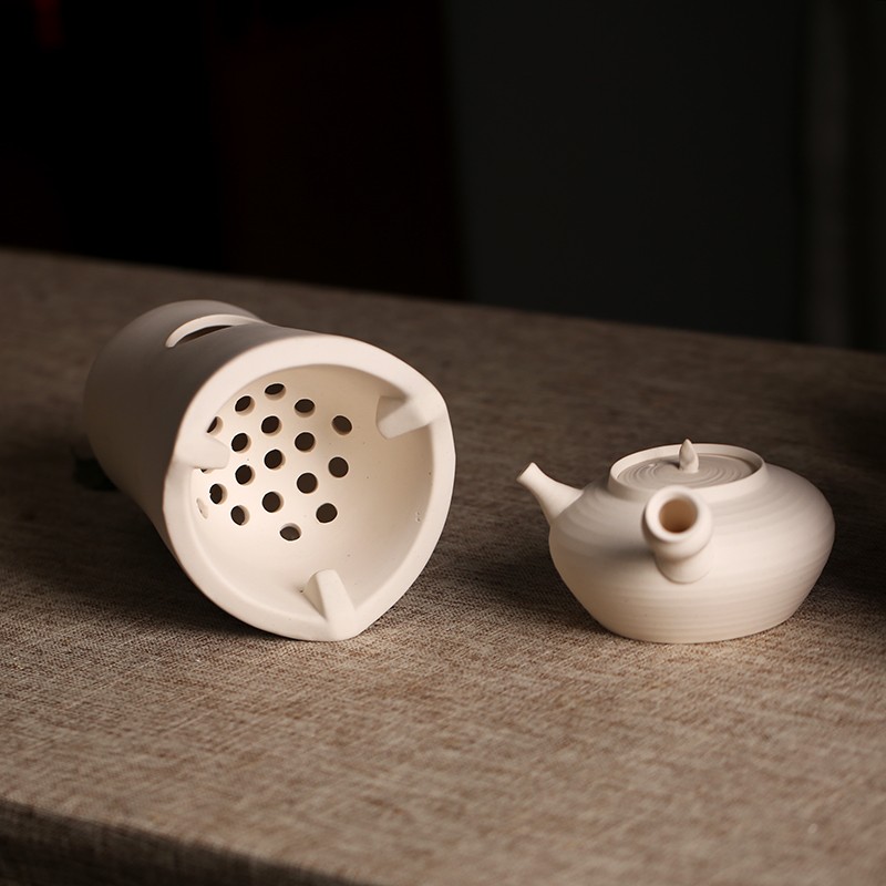 白泥烧水茶壶橄榄火炭炉红泥炉煮茶家用日式手工老岩泥粗陶瓷功夫