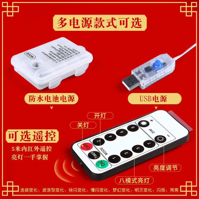 LED彩灯闪灯灯串红福字灯笼2026新年橱窗背景墙氛围装饰场景布置