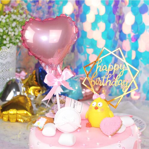 生日蛋糕装饰气球铝箔心五角星气球插件卡烘焙饰品10件