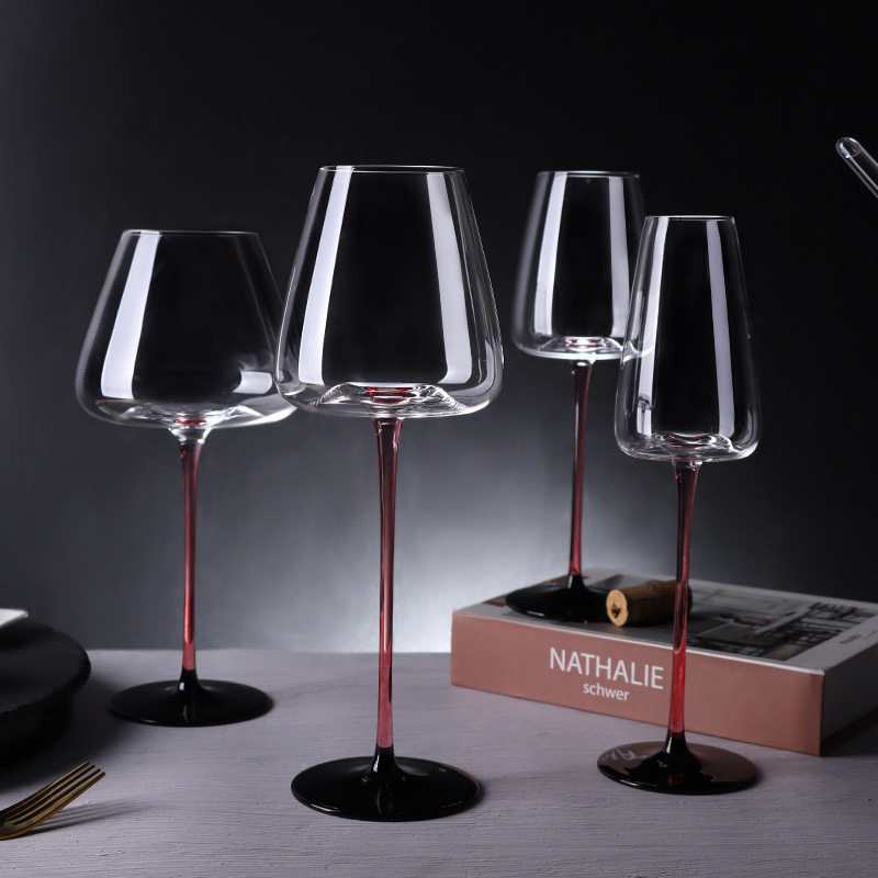 黑底大肚红酒杯组手工水晶酒杯 勃艮第红酒专用高脚杯醒酒器