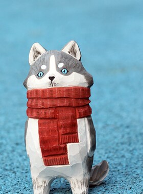 [两只单身狗]手工原木质哈士奇柴犬狗狗摆件圣诞节日礼物家居饰品