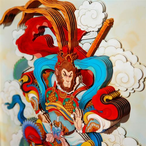 玺语斗战胜佛暖房中式装饰画挂画玄关背景墙入户新中式国潮纸艺中