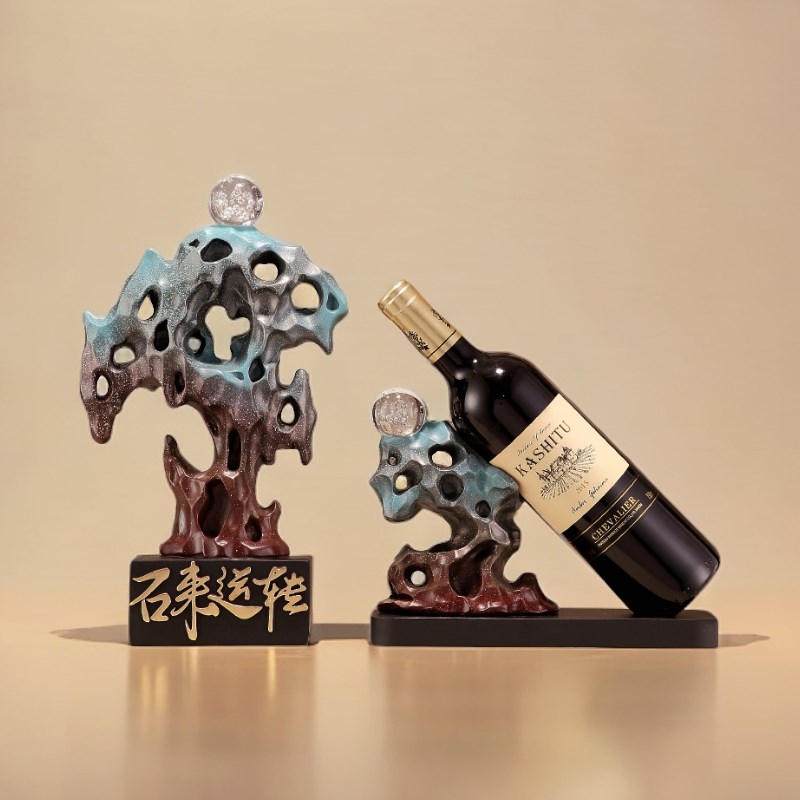 新中式创意酒柜红酒架子洋酒葡萄酒架摆件石来运转摆设艺术品礼物