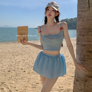 泡温泉度假比基尼小胸聚拢遮肉三件套甜欲系少女仙女范分体泳衣女