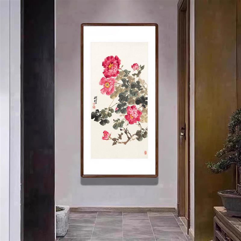 牡丹花挂画花开富贵国画新中式客厅正对门玄关装饰画餐厅卧室壁画