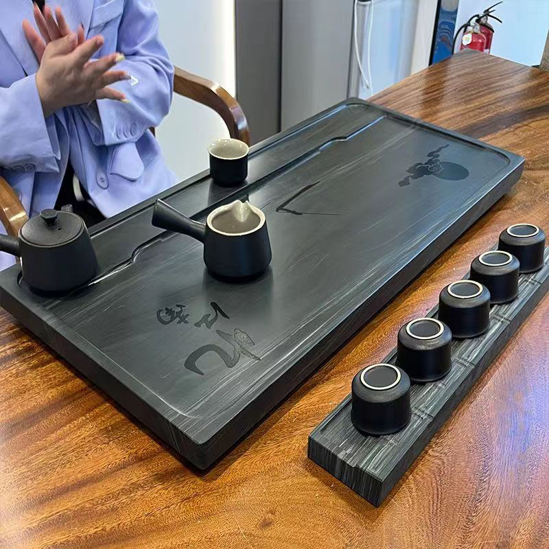 木纹石茶盘整块天然大理石皇庭玉绿檀茶盘家用简约嵌入式定制石盘