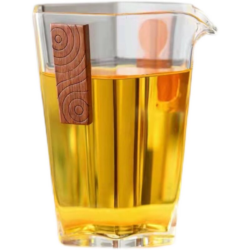 北大史玻璃木片分茶器公道杯家用高端六角公杯高亮功夫茶具倒茶杯