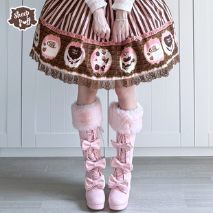【定金】人形物语 绵羊泡芙Lolita冬季甜美保暖毛绒小腿长靴