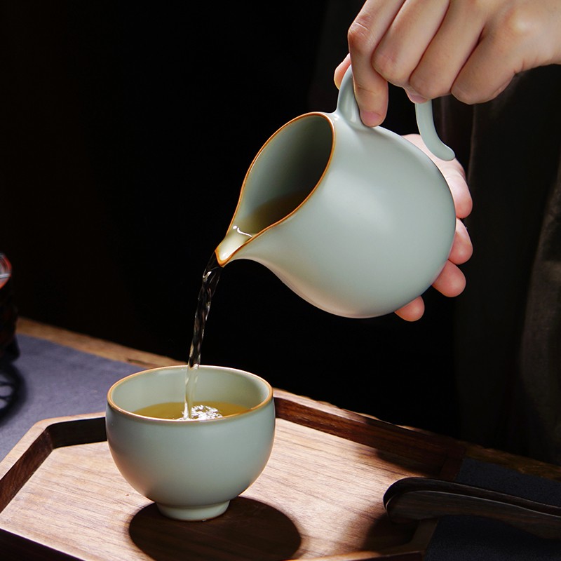 不开片汝窑公道杯陶瓷景德镇公杯单个手工分茶器汝瓷茶海青瓷礼品
