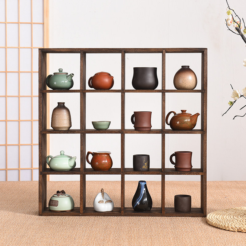 实木茶杯架子茶具收纳层架挂墙博古架置物架紫砂茶壶展示架茶架摆