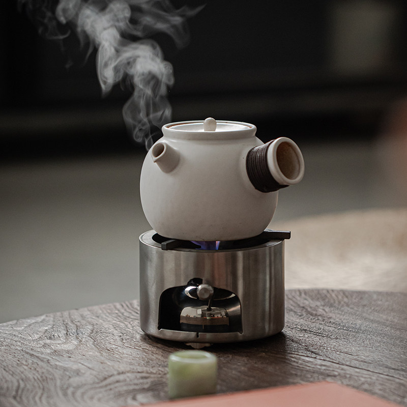 日式白陶煮茶壶烧水壶电陶炉围炉罐罐烤茶户外炭炉明火陶瓷侧把壶