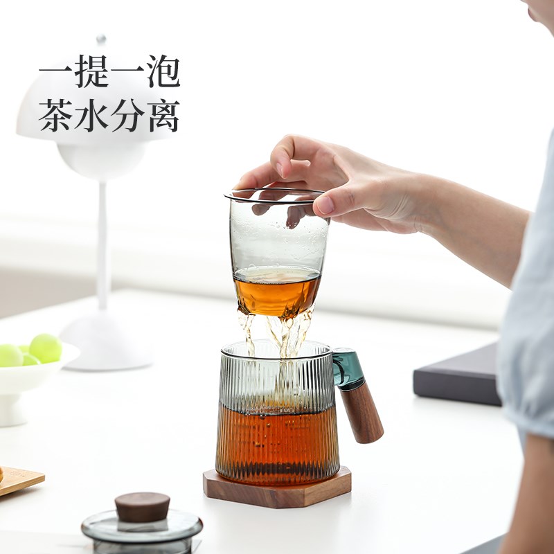 玻璃水杯泡茶杯茶水分离办公室喝茶新款2026大容量高硼硅颜值带盖