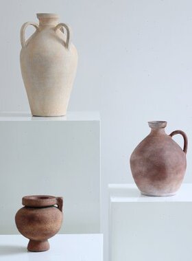 法式中古奶油风陶瓷花瓶家居客厅装饰品玄关民宿复古做旧花器摆件