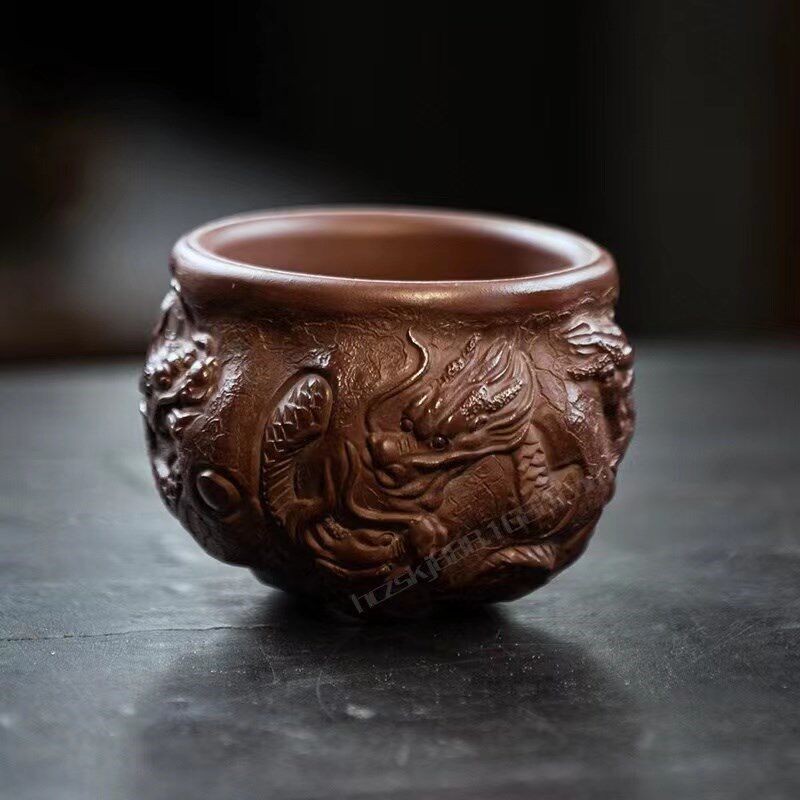 宜兴手工紫砂品茗杯九龙主人单杯鱼化龙高端手绘茶碗功夫茶杯精品