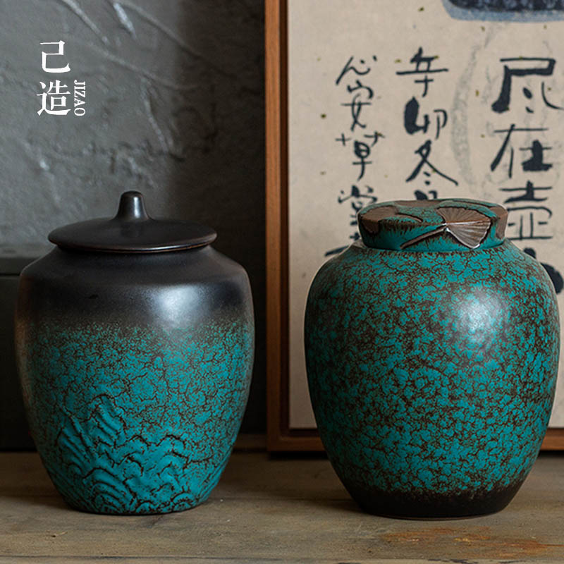 己造 窑变茶叶罐陶瓷大号密封罐一斤装普洱家用茶罐通用储存罐