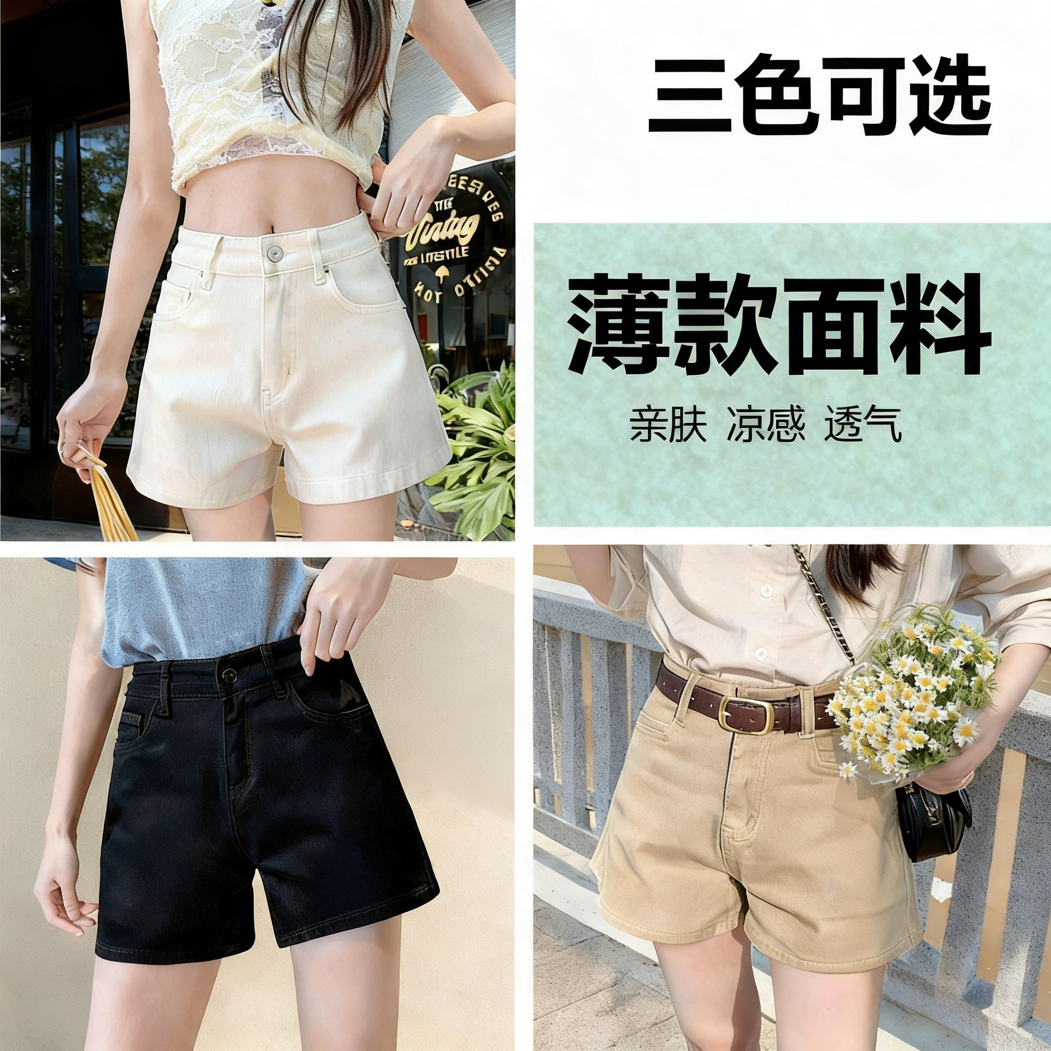 三色可选薄款牛仔短裤女2026夏季高腰休闲宽松百搭A字ins热裤