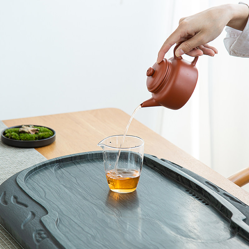 天然绿木纹石茶盘茶台家用办公茶室高端乌金石茶托盘功夫茶具茶海