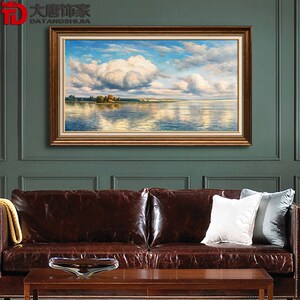 天空之境俄罗斯风景油画 手绘欧式客厅装饰画 实木框风景油画N51