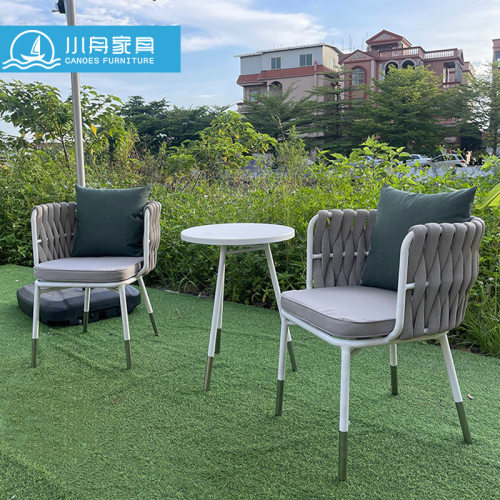 简约休闲椅子 露台庭院餐藤编桌椅 高档户外酒店阳台织带桌椅组合