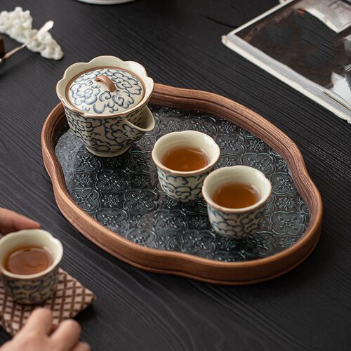 汝窑二才盖碗茶杯套装不烫手