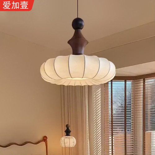法式中古风客厅蚕丝吊灯复古卧室灯原木风餐厅高级感房间书房灯具
