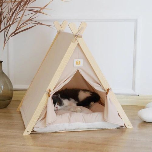 猫窝狗窝宠物帐篷四季通用保暖宠物窝封闭式实木猫产房狗床可拆洗