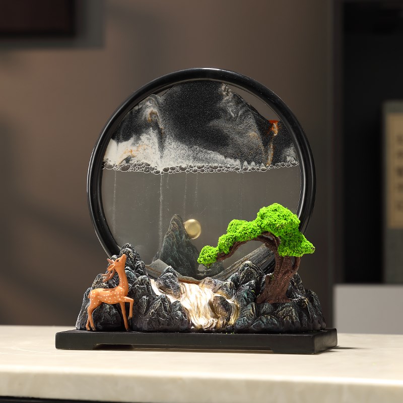 福鹿山水流沙画摆件客厅家居玄关装饰品创意电视柜办公室乔迁礼物
