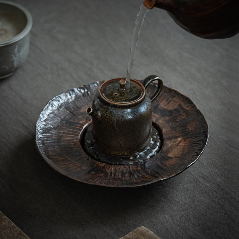 日式手工粗陶壶承干泡台储水式复古陶瓷养壶垫茶托盘茶承茶具配件