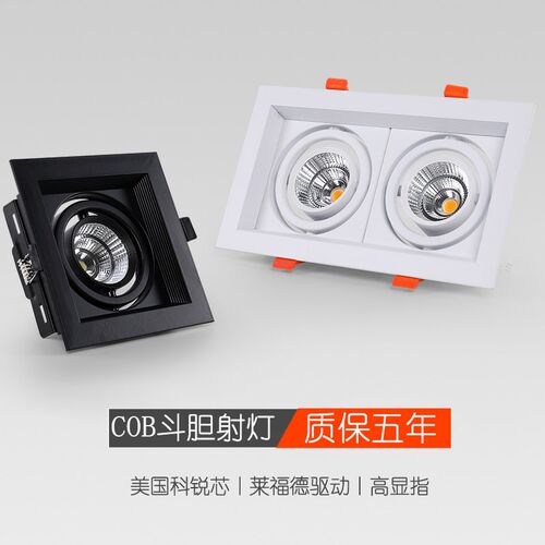 led斗胆灯双头射灯家用商场天花灯三头格栅灯单头方形筒灯嵌入式