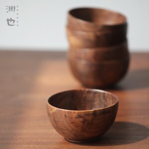 渊也黑胡桃实木碗无漆环保防摔儿童宝宝小饭碗木头碗民宿家用餐具