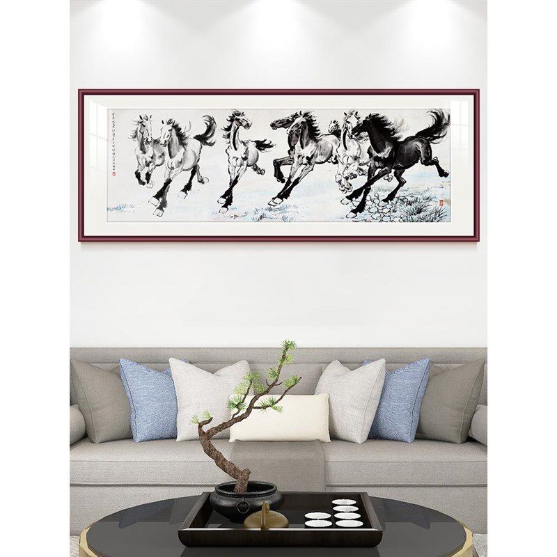 网红马到成功徐悲背鸿八骏图奔马国画客厅沙发景壁墙挂画办公室装