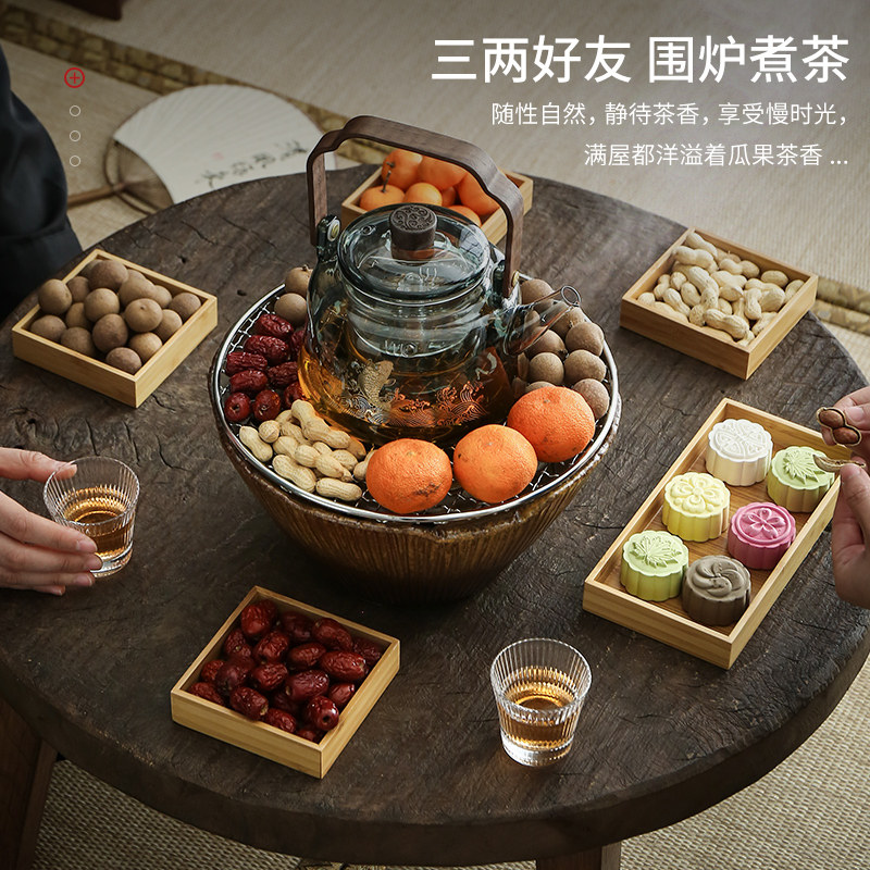 围炉煮茶一套家用室内炭火炉煮茶器玻璃罐罐茶壶泡茶烧烤碳炉茶具