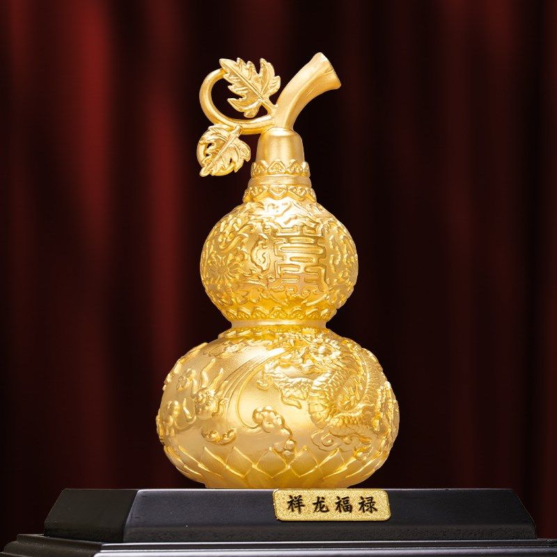 古法金葫芦摆件新中式客厅玄关酒柜高档办公室装饰品乔迁新居礼物