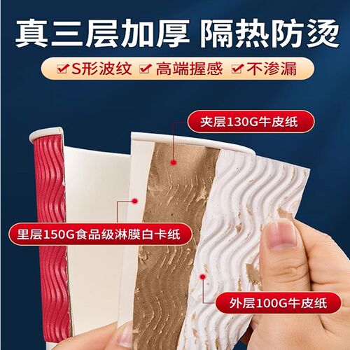 瓦楞纸杯大号一次性杯子家用红色水杯加厚加硬防烫咖啡杯R-1-DLQ
