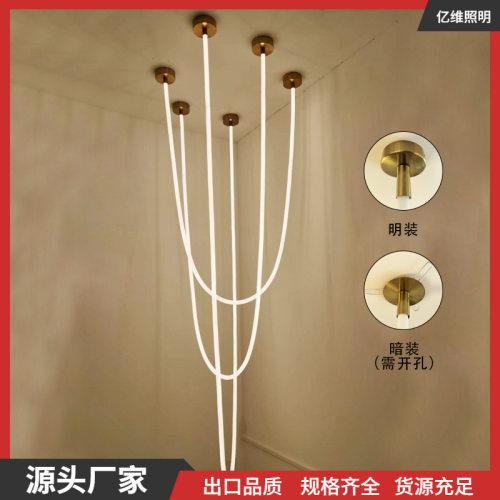 极简线条设计师样板房客厅灯loft挑高复式别墅楼梯间餐厅展厅吊灯