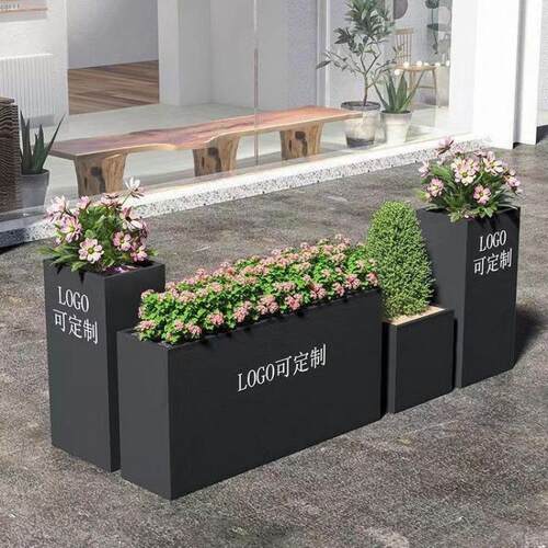 户外不锈钢花箱铁艺花槽商业街售楼部种植箱花槽外摆街道隔断花坛