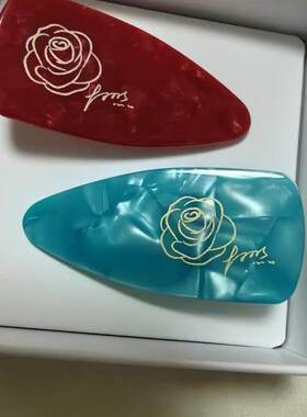 zs玫瑰印花发夹复古红蓝
