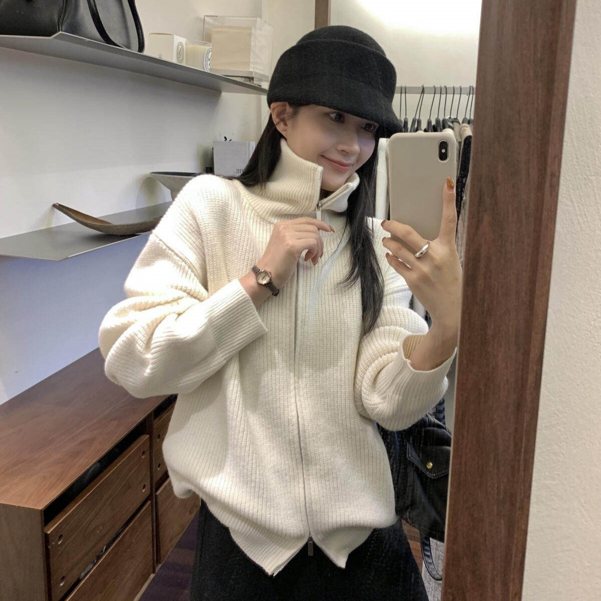 MISS密思家2026秋冬韩系慵懒风坑条厚实百搭立领保暖毛衣女13676