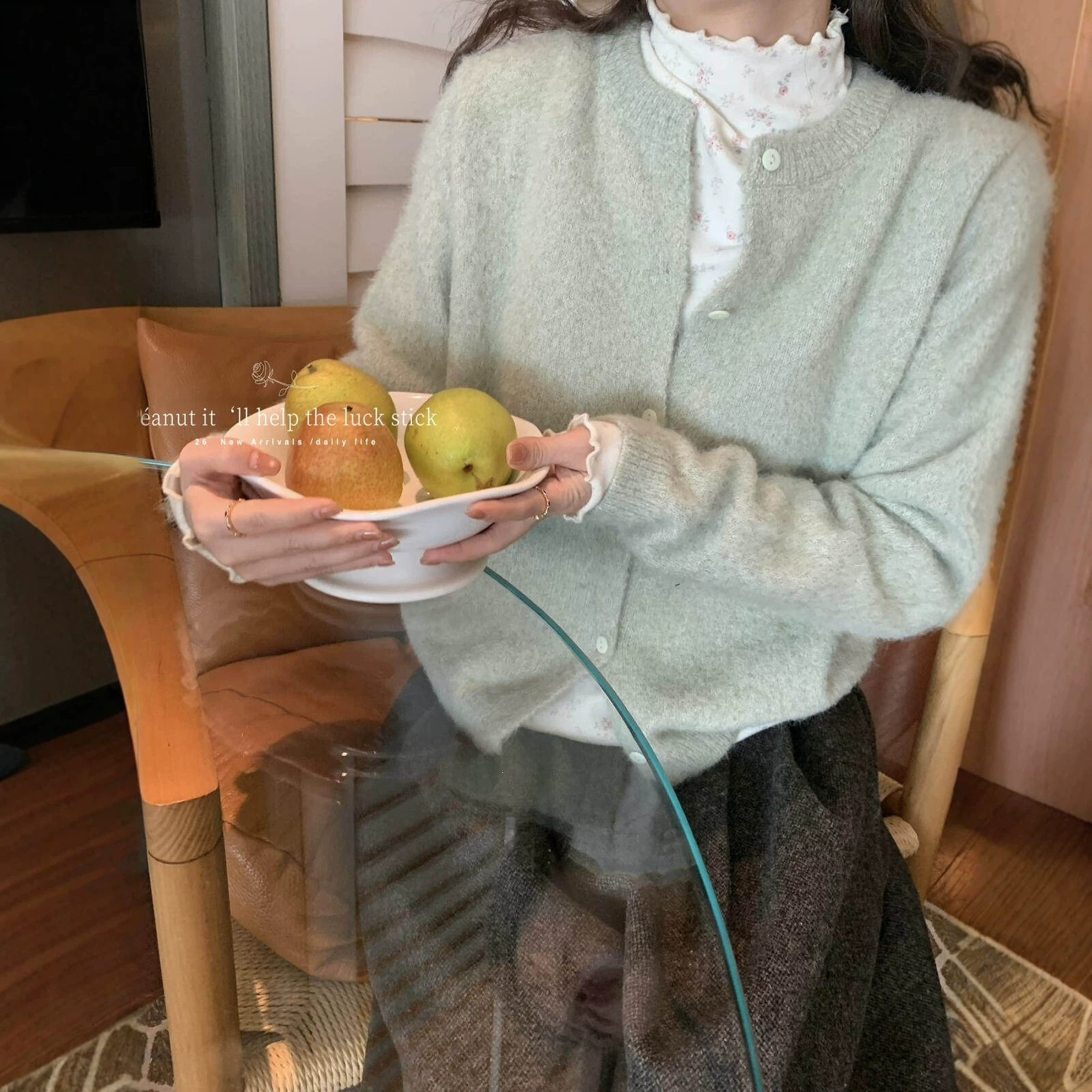peanut花生家2026秋冬韩系温柔风百搭软糯毛绒绒开衫毛衣女12327