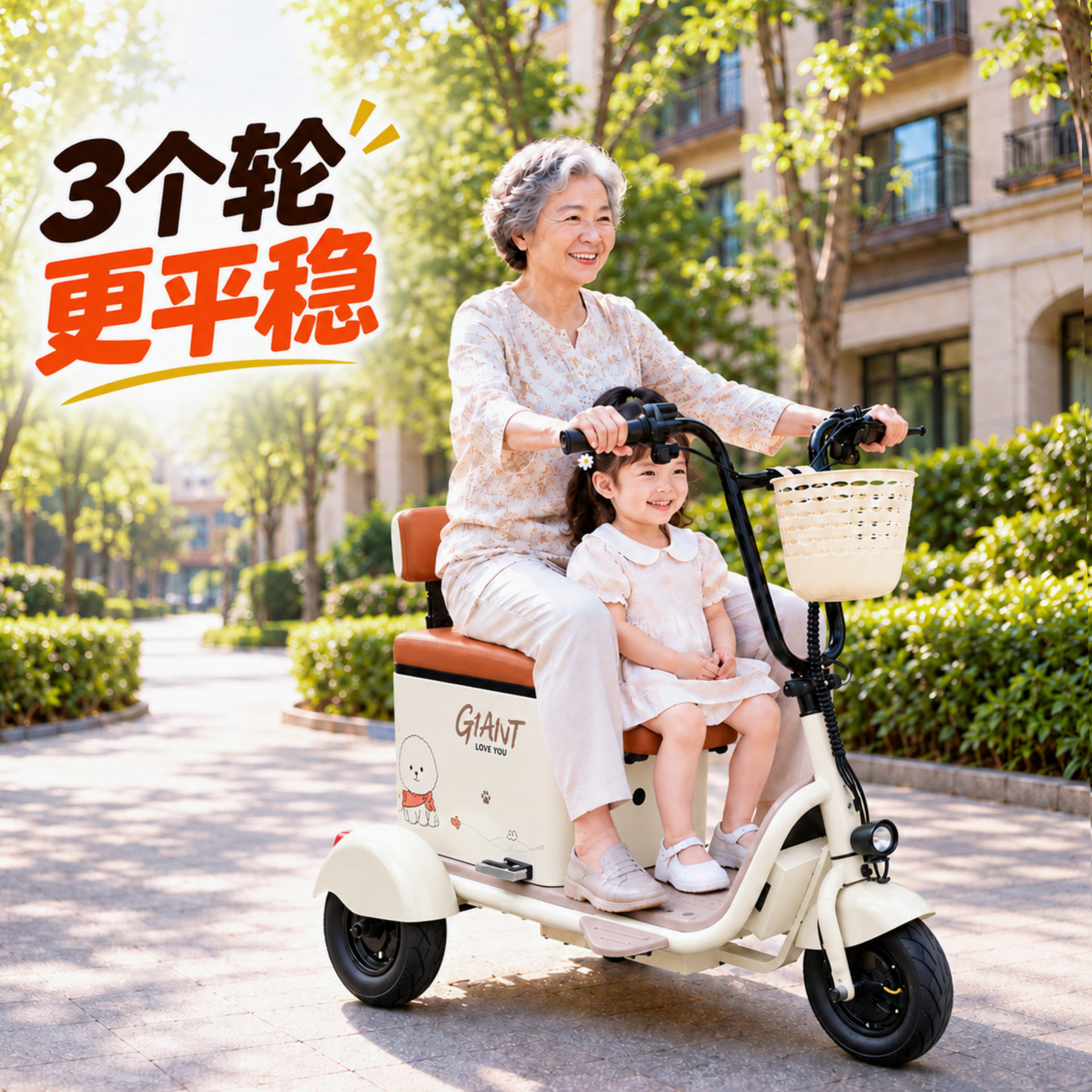 老年人轻便小型代步车 带孩子亲子三轮电动车 迷你家用电动三轮车