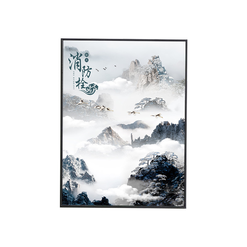 框定制中式山水画消防栓装饰遮挡挂画消火栓电表箱装饰画门箱面板