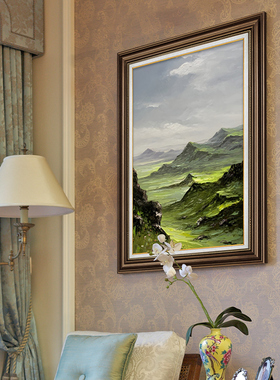 美式入户玄关装饰画背有靠山挂画山水风景壁画正对门走廊过道油画