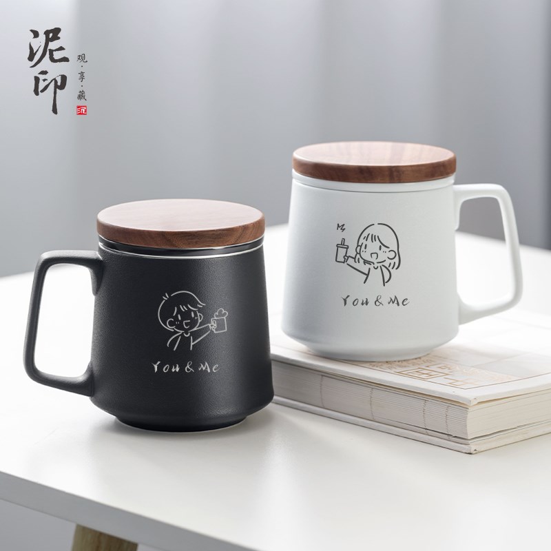 泥印陶瓷马克杯子情侣定制办公室大容量水杯刻字印logo商务伴手礼