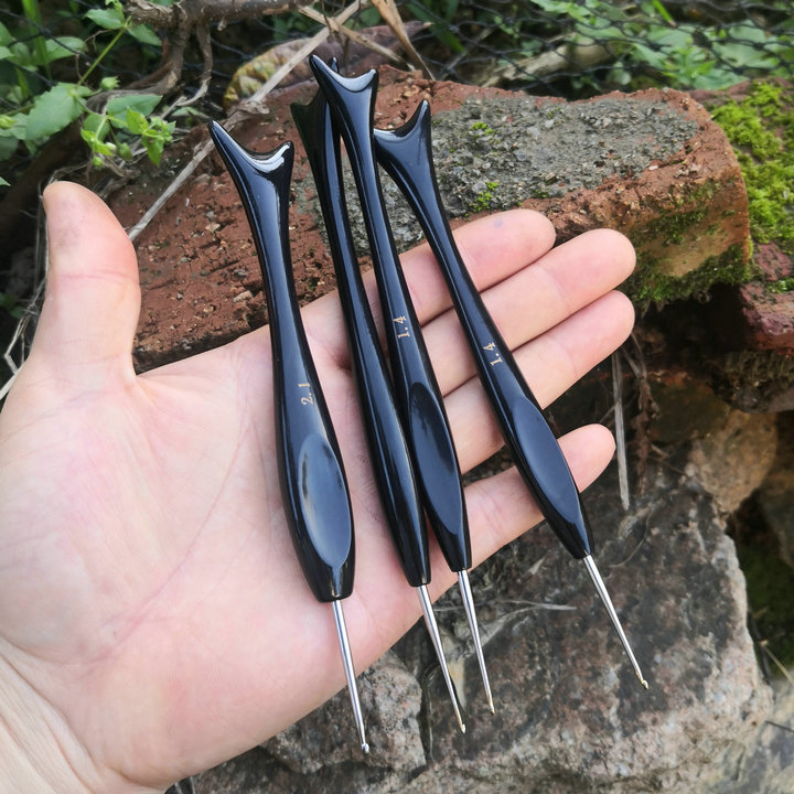 包邮 真黑牛角鱼尾柄毛衣勾针毛线编织工具 手工定制不锈钢针头