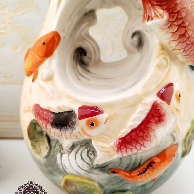 包邮纯手绘陶瓷鲤鱼大花瓶欧式家居摆设茶几电视柜摆件酒柜干花器