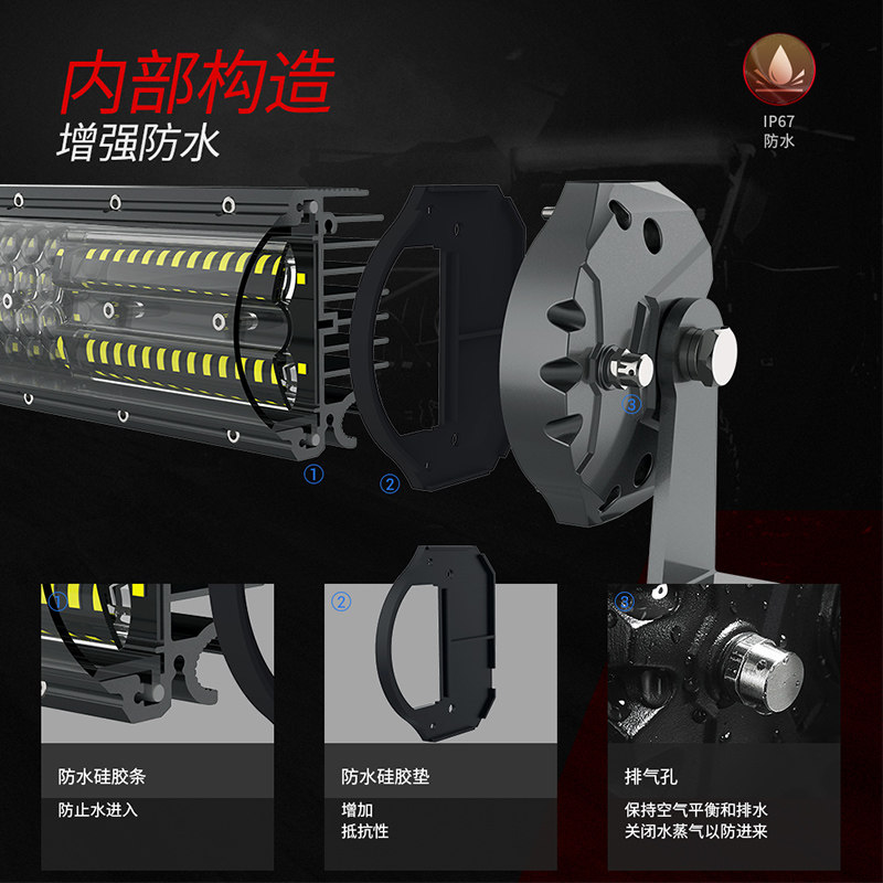 越野汽车led长条灯12v高亮散光车顶射灯改装前杠超亮远光狗反击灯