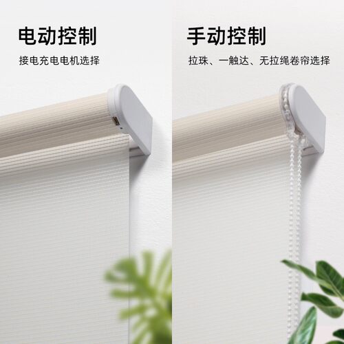 致尚艺术透景卷帘卧室书房办公室拉珠电动升降遮光卷拉窗帘顶墙装