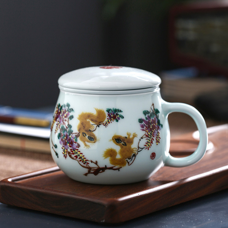昌南陶瓷景德镇茶具过滤茶杯高档影青瓷办公泡茶杯个人茶水分离杯