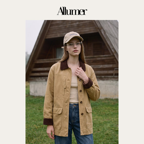 ALLUMER秋季百搭老钱风设计感复古通勤日常休闲女式外套-91682