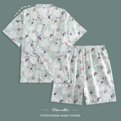 新款汗蒸服女款棉麻日式清新可爱系带短款桑拿服洗浴服足疗服睡衣图片